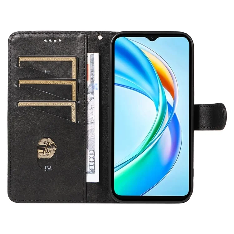 Für Honor X5b / X5b Plus Geldbörse Handyhülle T-Form Linien Ledercover - Schwarz