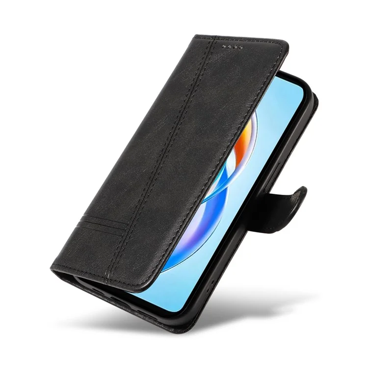 Für Honor X5b / X5b Plus Geldbörse Handyhülle T-Form Linien Ledercover - Schwarz