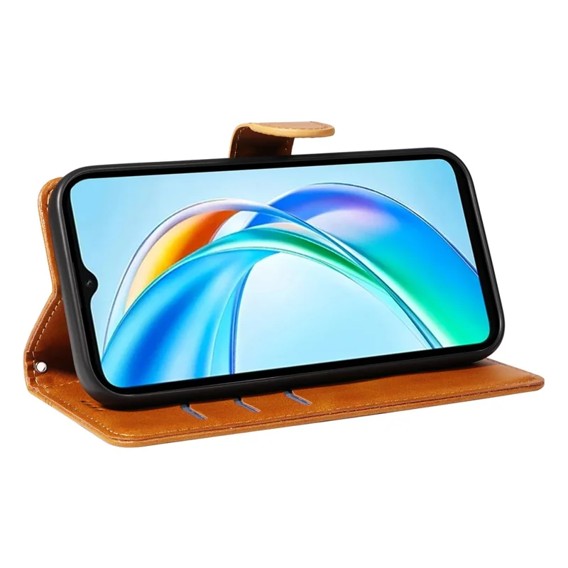 Étui portefeuille pour téléphone For Honor X5b / X5b Plus avec motif de lignes en T en cuir - Jaune