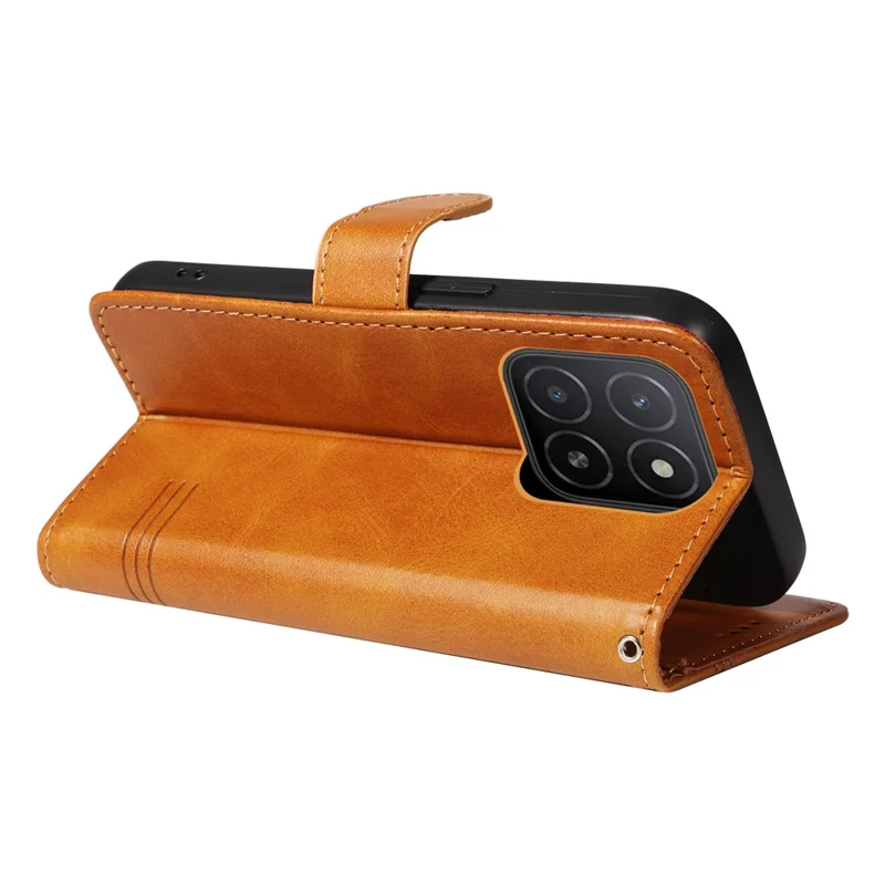Étui portefeuille pour téléphone For Honor X5b / X5b Plus avec motif de lignes en T en cuir - Jaune