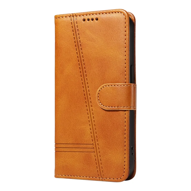 Étui portefeuille pour téléphone For Honor X5b / X5b Plus avec motif de lignes en T en cuir - Jaune