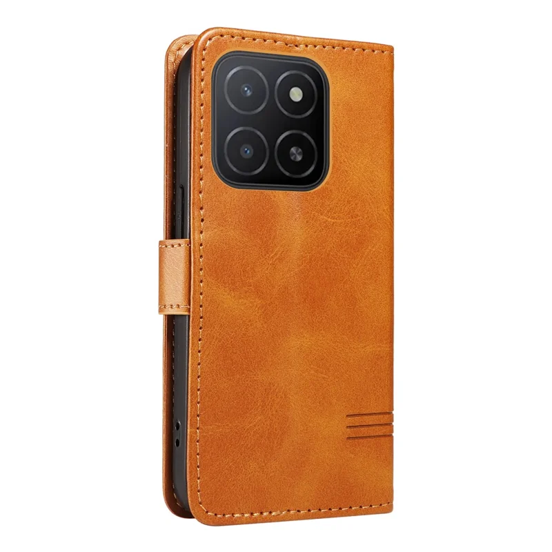Étui portefeuille pour téléphone For Honor X5b / X5b Plus avec motif de lignes en T en cuir - Jaune