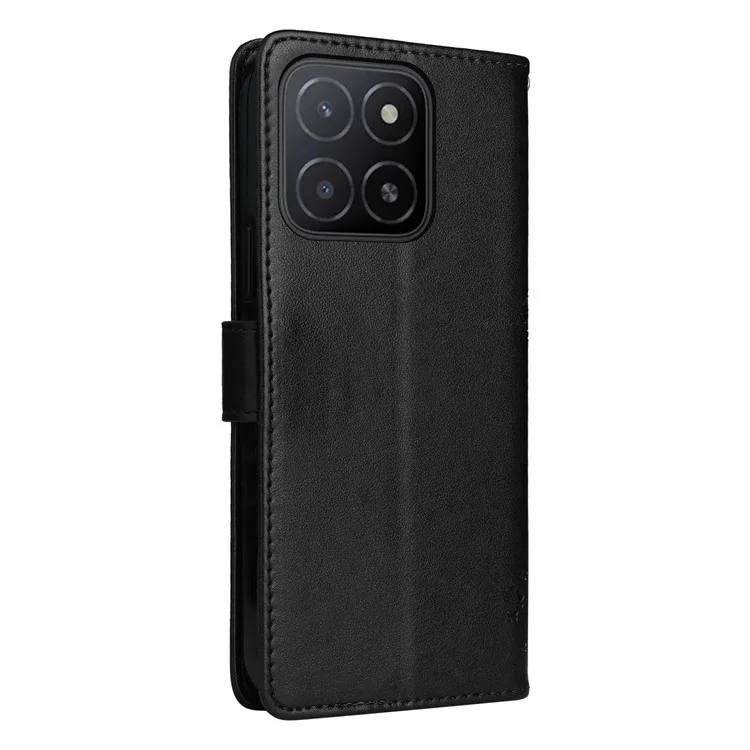 For Honor X5b / X5b Plus Phone Case with Stand Cat Tree Pattern Leather Wallet Mobile Cover - Black