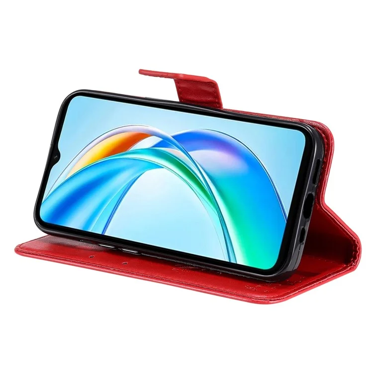 Für Honor X5b / X5b Plus Hülle Katzenbaumdesign Flip Leder Handyhülle - Rot