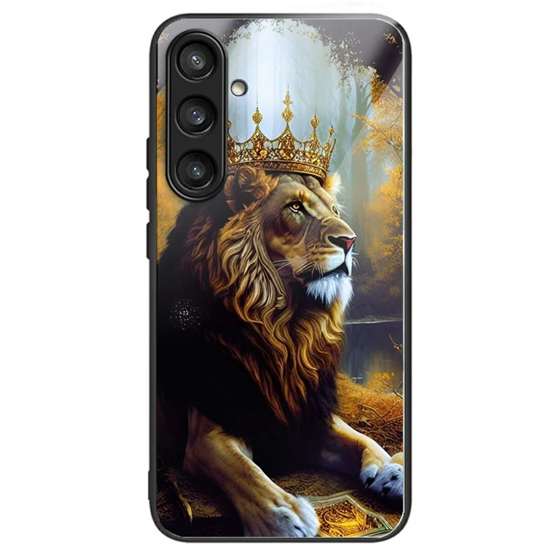 For Samsung Galaxy A16 4G  /  5G Case Tempered Glass Back Cover with Pattern Printing - Gold Lion Crown