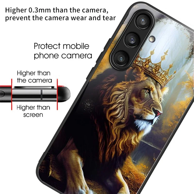For Samsung Galaxy A16 4G  /  5G Case Tempered Glass Back Cover with Pattern Printing - Gold Lion Crown