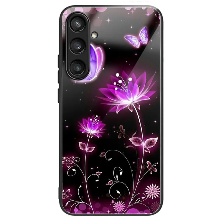 Capa para Samsung Galaxy A56 com vidro temperado na parte traseira e estampa de flores e borboletas