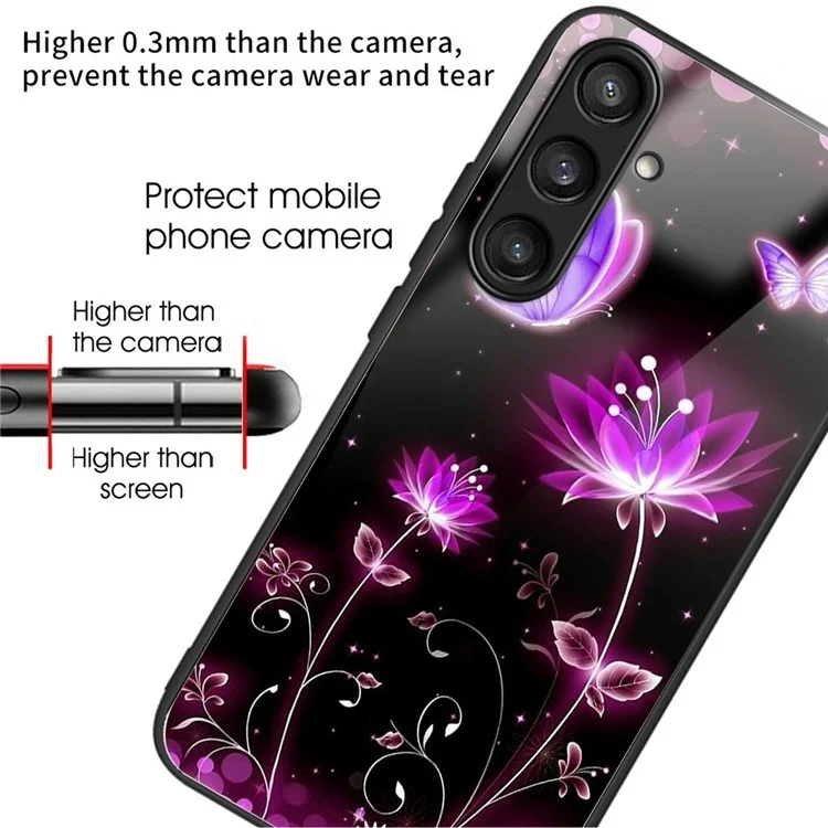 Capa para Samsung Galaxy A56 com vidro temperado na parte traseira e estampa de flores e borboletas