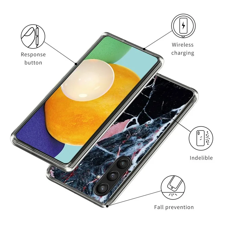 Für Samsung Galaxy S24 FE Hülle Musterdruck TPU Handy Rückseite - Schwarzer Marmor