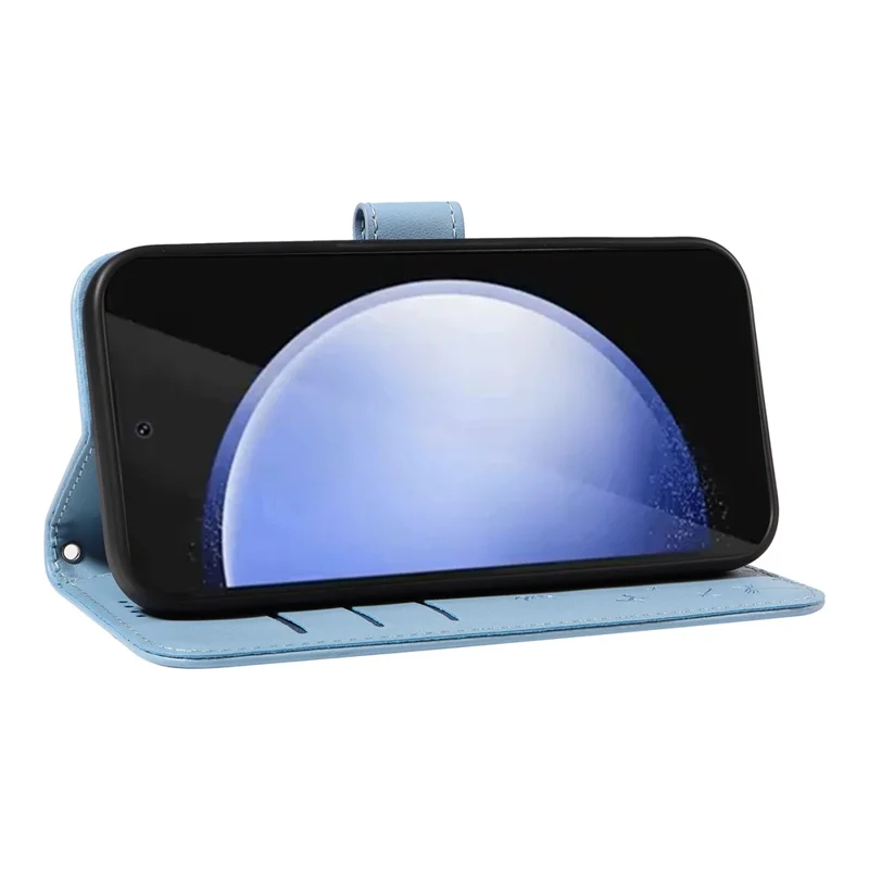 Funda de cuero para Samsung Galaxy S24 FE, cubierta de teléfono tipo cartera con estampado de diente de león - Azul cielo