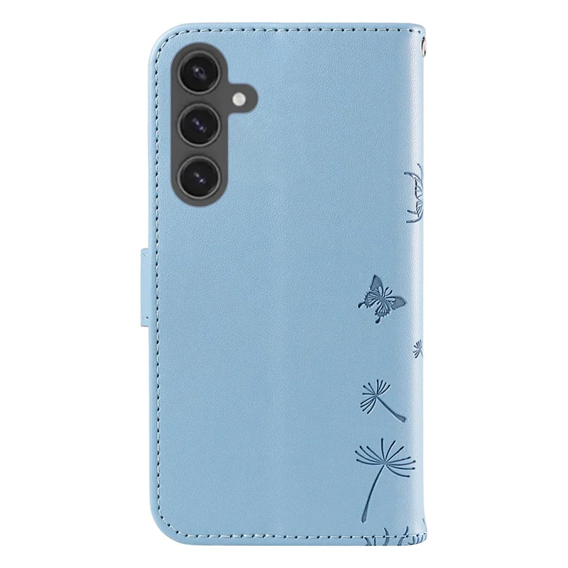 Funda de cuero para Samsung Galaxy S24 FE, cubierta de teléfono tipo cartera con estampado de diente de león - Azul cielo