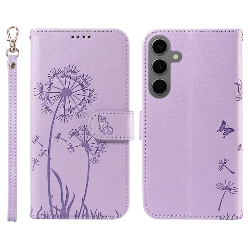 For Samsung Galaxy S25 / S24 Leather Case Wallet Phone Cover Dandelion Imprint - Purple