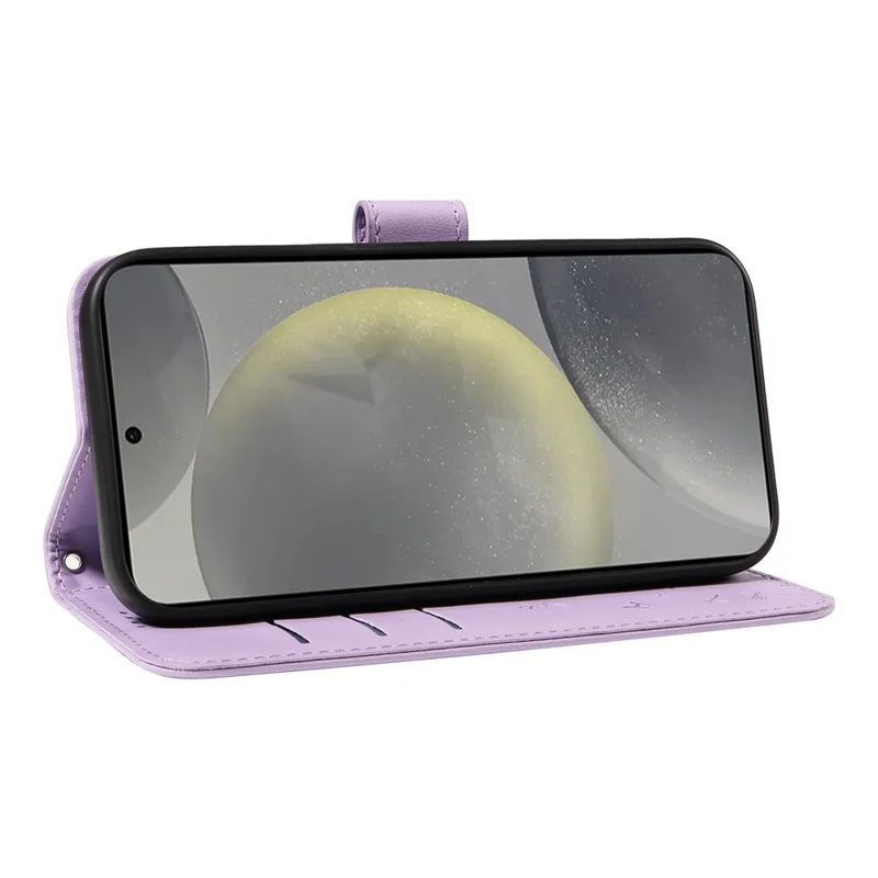 For Samsung Galaxy S25 / S24 Leather Case Wallet Phone Cover Dandelion Imprint - Purple