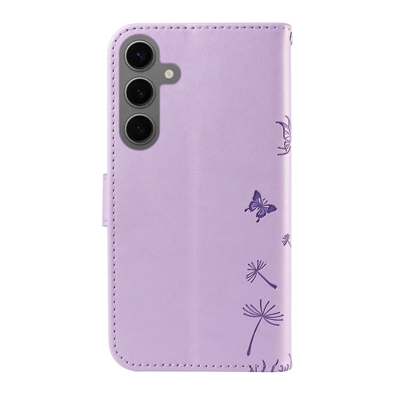 For Samsung Galaxy S25 / S24 Leather Case Wallet Phone Cover Dandelion Imprint - Purple