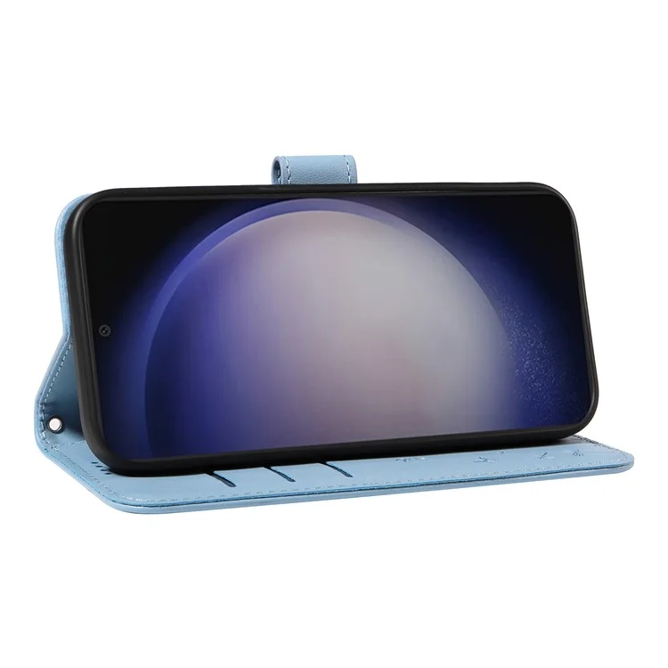 Funda de cuero tipo cartera para Samsung Galaxy S25+ / S24+, con estampado de diente de león - Azul cielo