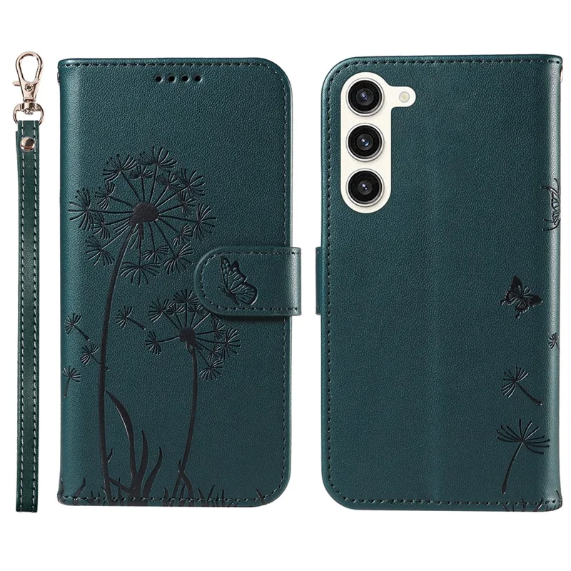 For Samsung Galaxy S23 Leather Case Wallet Phone Cover Dandelion Imprint - Blue