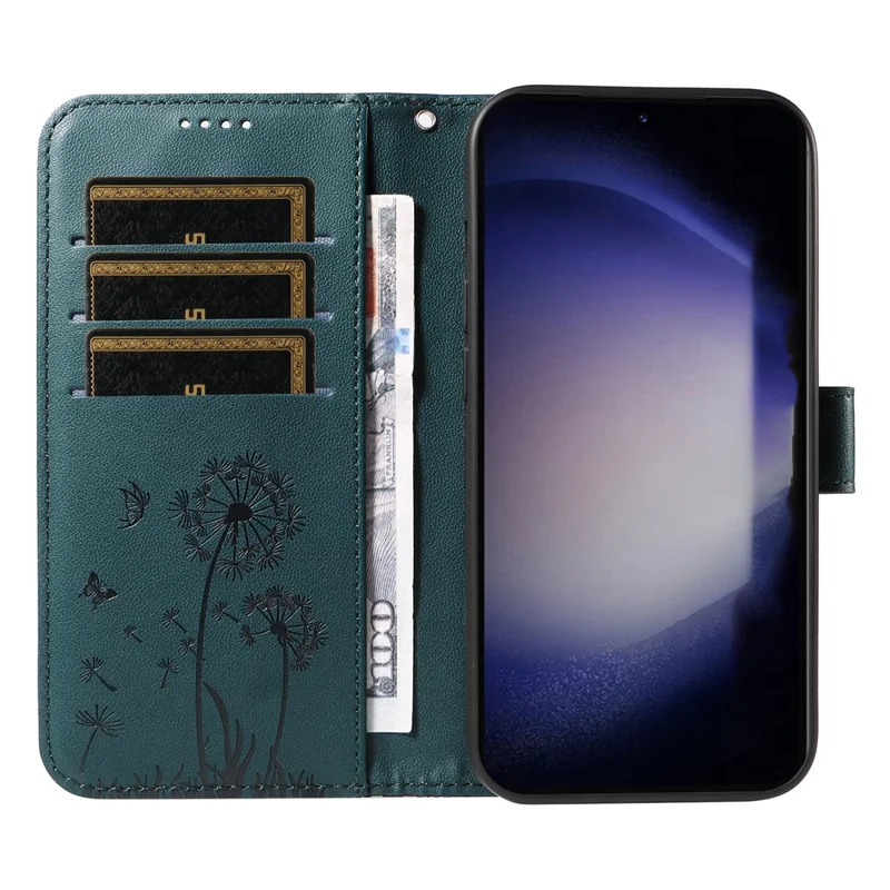 For Samsung Galaxy S23 Leather Case Wallet Phone Cover Dandelion Imprint - Blue