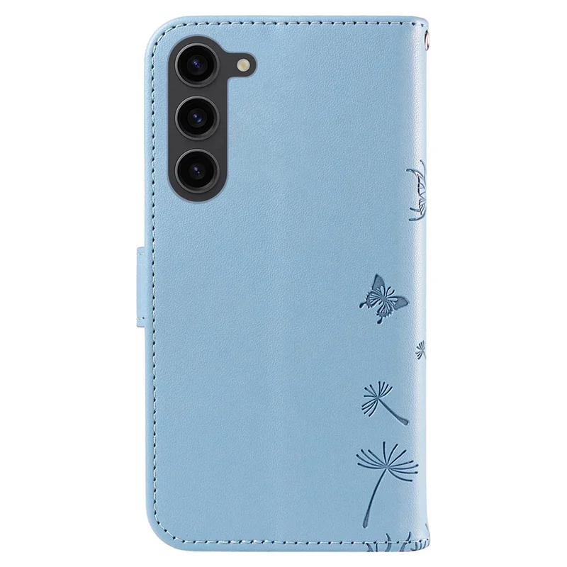 For Samsung Galaxy S23+ Leather Case Wallet Phone Cover Dandelion Imprint - Sky Blue