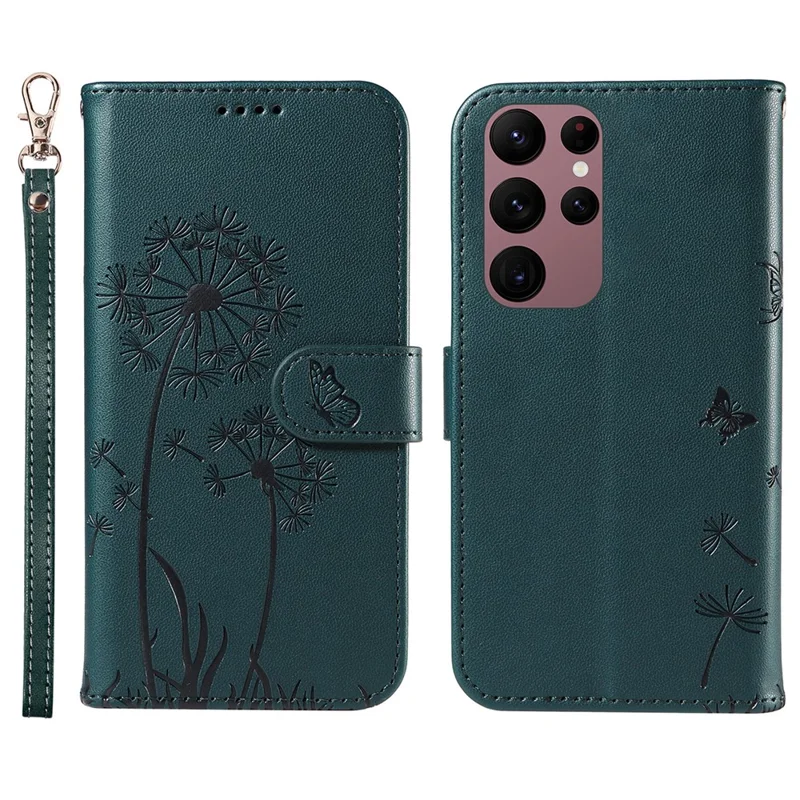 For Samsung Galaxy S23 Ultra Leather Case Wallet Phone Cover Dandelion Imprint - Blue