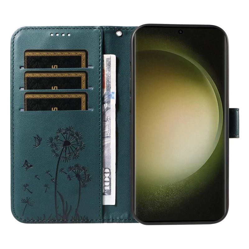 For Samsung Galaxy S23 Ultra Leather Case Wallet Phone Cover Dandelion Imprint - Blue