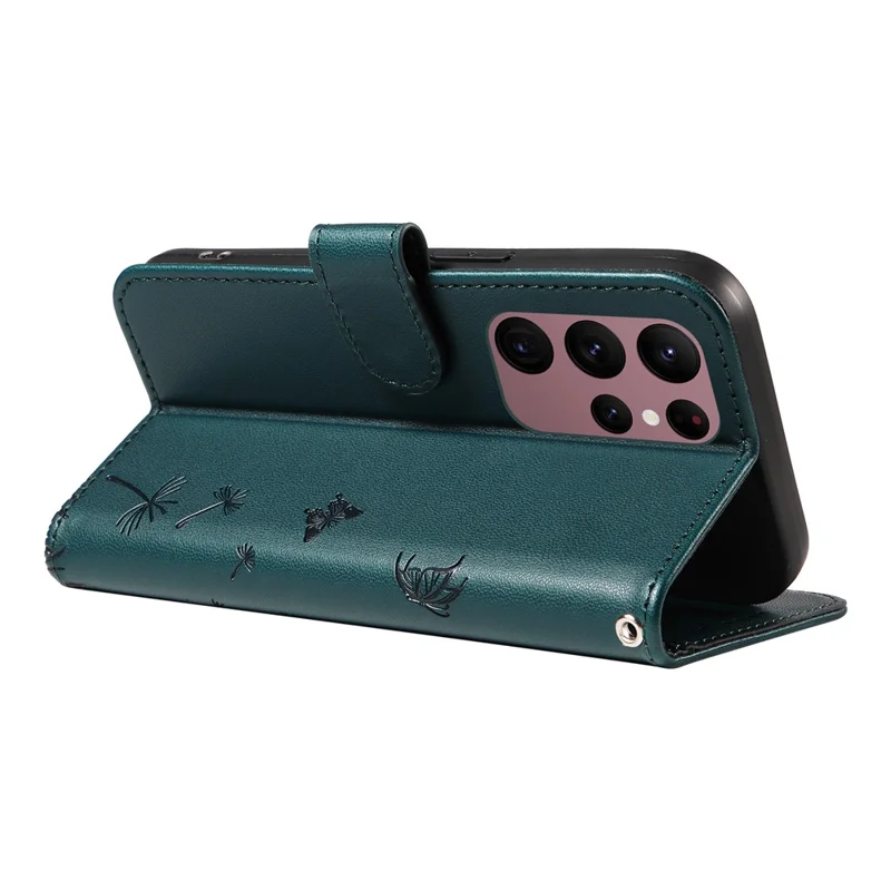 For Samsung Galaxy S23 Ultra Leather Case Wallet Phone Cover Dandelion Imprint - Blue