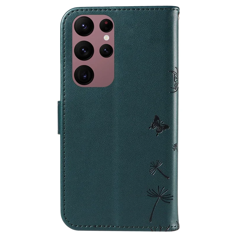 For Samsung Galaxy S23 Ultra Leather Case Wallet Phone Cover Dandelion Imprint - Blue