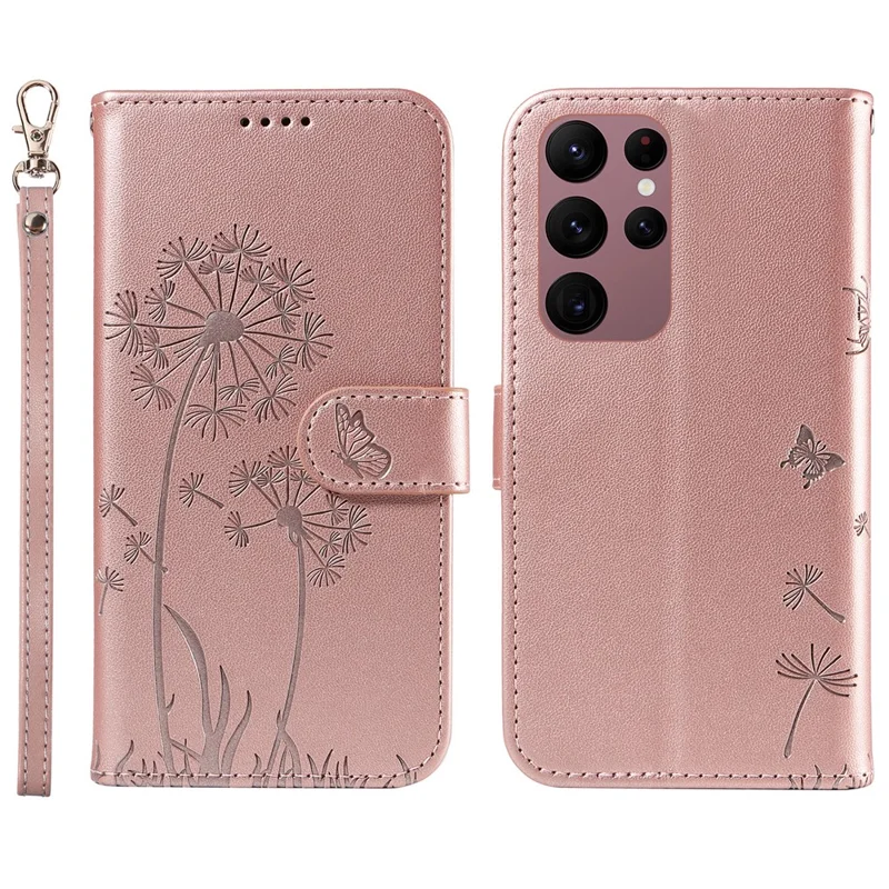 For Samsung Galaxy S23 Ultra Leather Case Wallet Phone Cover Dandelion Imprint - Rose Gold