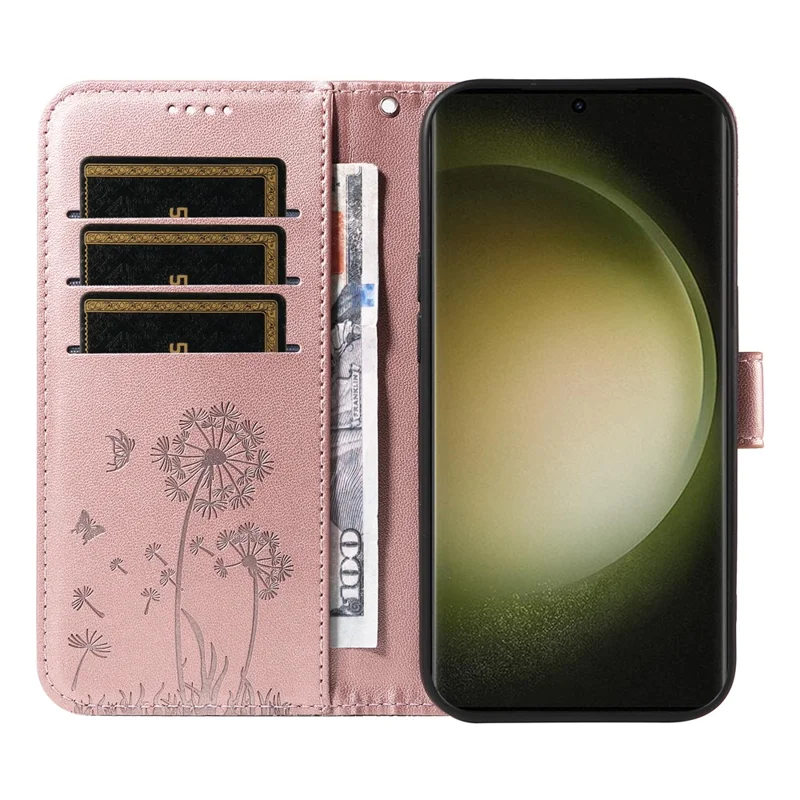 For Samsung Galaxy S23 Ultra Leather Case Wallet Phone Cover Dandelion Imprint - Rose Gold