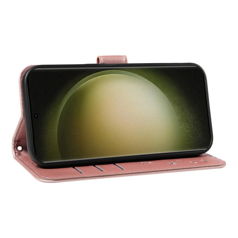 For Samsung Galaxy S23 Ultra Leather Case Wallet Phone Cover Dandelion Imprint - Rose Gold