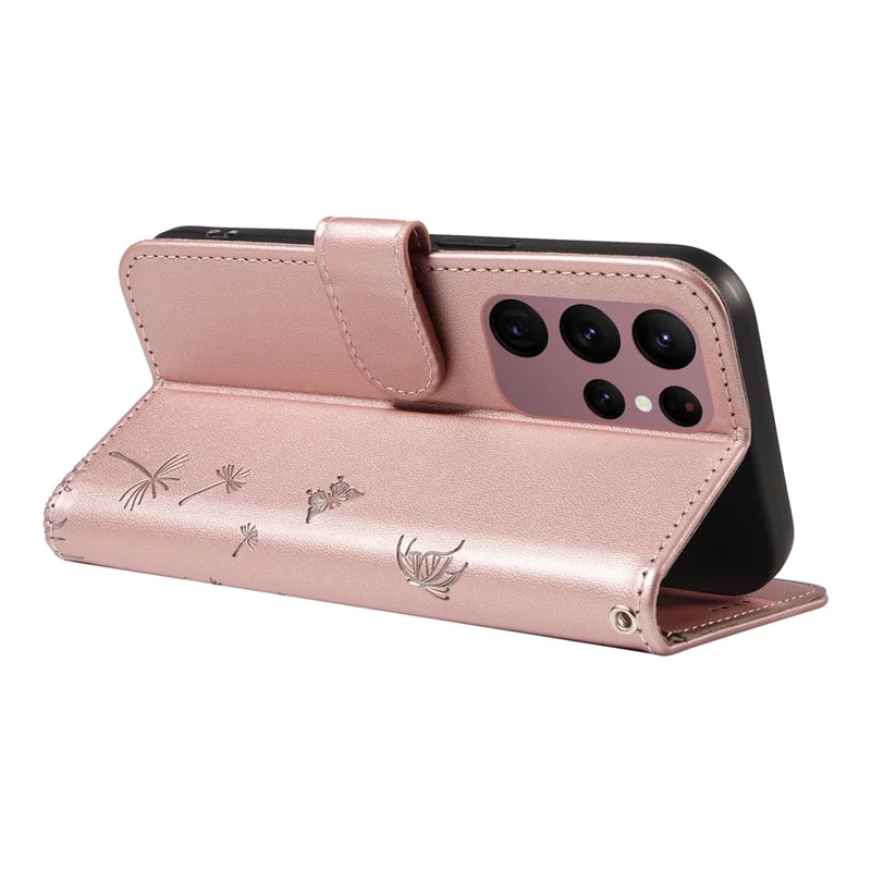 For Samsung Galaxy S23 Ultra Leather Case Wallet Phone Cover Dandelion Imprint - Rose Gold