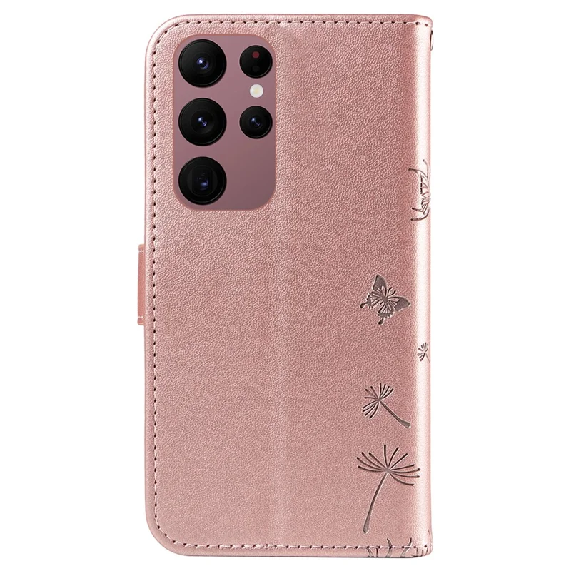 For Samsung Galaxy S23 Ultra Leather Case Wallet Phone Cover Dandelion Imprint - Rose Gold