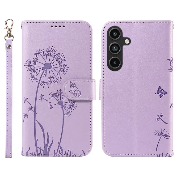 Capa de couro carteira com estampa de dente-de-leão para Samsung Galaxy S23 FE - Roxo