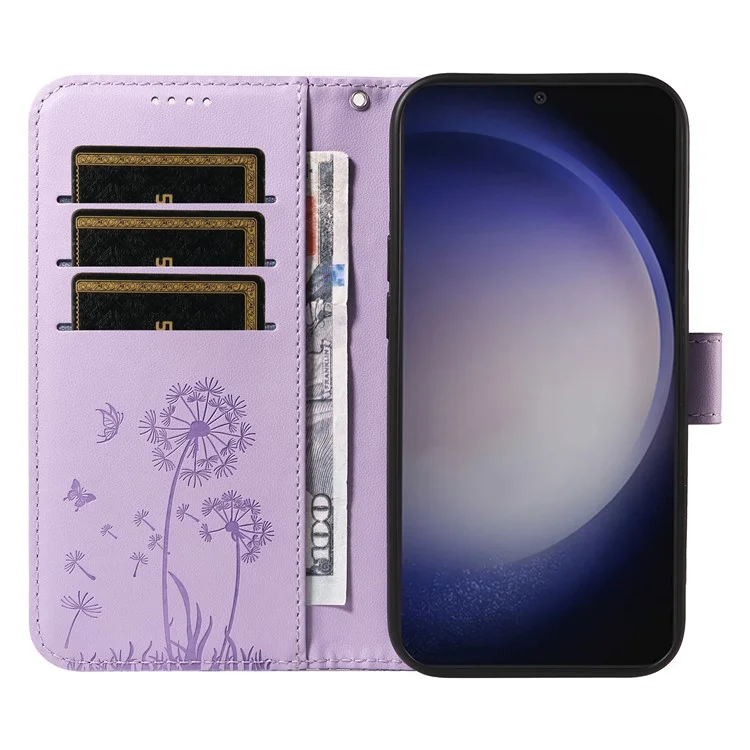 Capa de couro carteira com estampa de dente-de-leão para Samsung Galaxy S23 FE - Roxo