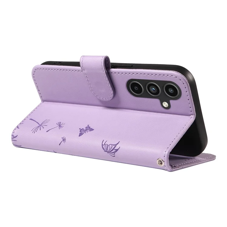 Capa de couro carteira com estampa de dente-de-leão para Samsung Galaxy S23 FE - Roxo