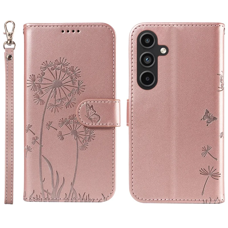 For Samsung Galaxy S23 FE Leather Case Wallet Phone Cover Dandelion Imprint - Rose Gold