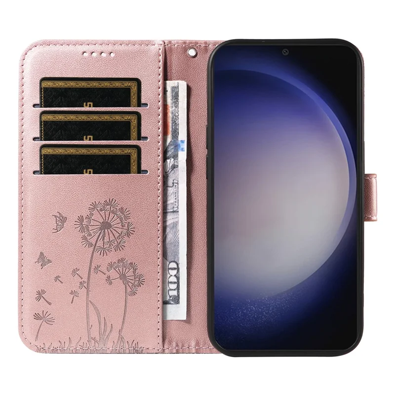 For Samsung Galaxy S23 FE Leather Case Wallet Phone Cover Dandelion Imprint - Rose Gold