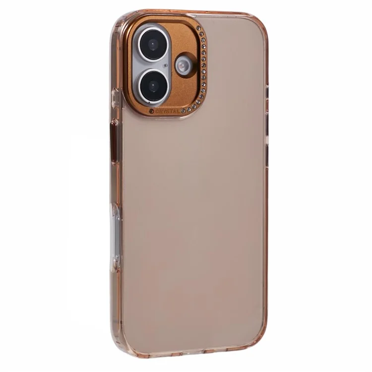 Funda para iPhone 16 Carcasa TPU+PC Cubierta trasera del teléfono Marco de lente Decorada con rhinestones - Oro transparente