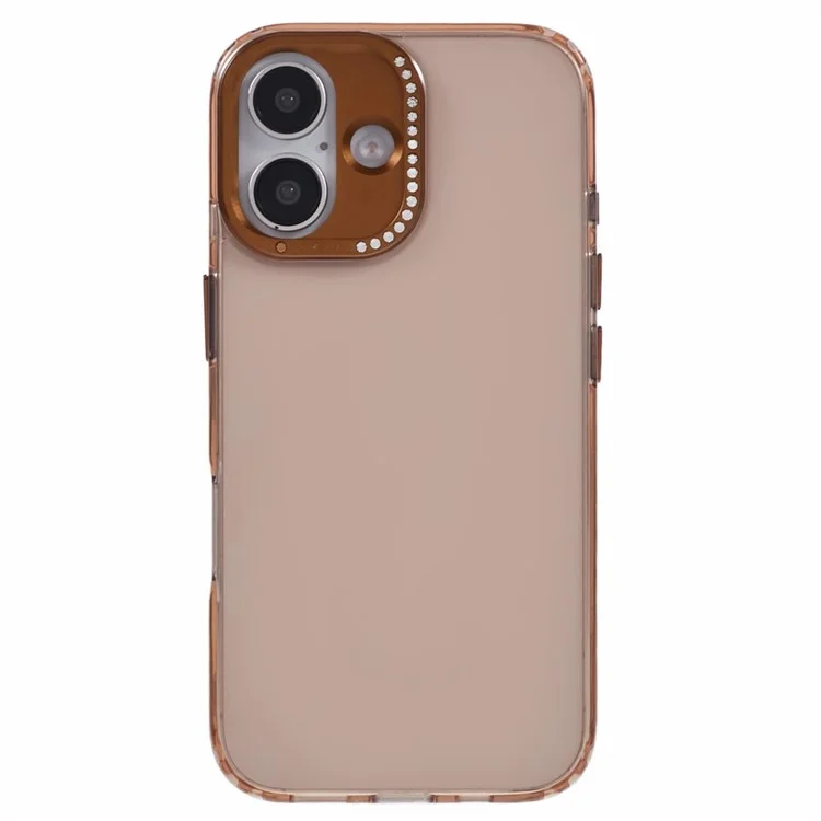 Funda para iPhone 16 Carcasa TPU+PC Cubierta trasera del teléfono Marco de lente Decorada con rhinestones - Oro transparente