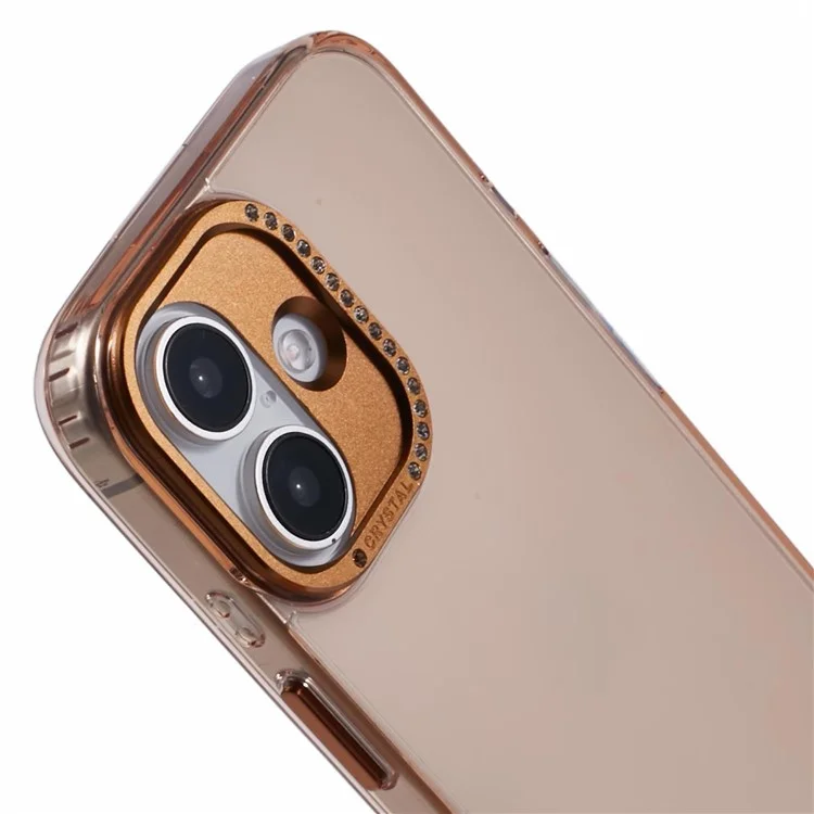 Funda para iPhone 16 Carcasa TPU+PC Cubierta trasera del teléfono Marco de lente Decorada con rhinestones - Oro transparente