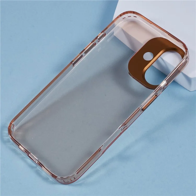 Funda para iPhone 16 Carcasa TPU+PC Cubierta trasera del teléfono Marco de lente Decorada con rhinestones - Oro transparente