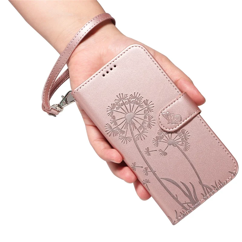 For iPhone 15 Pro Leather Case Wallet Phone Cover Dandelion Imprint - Rose Gold