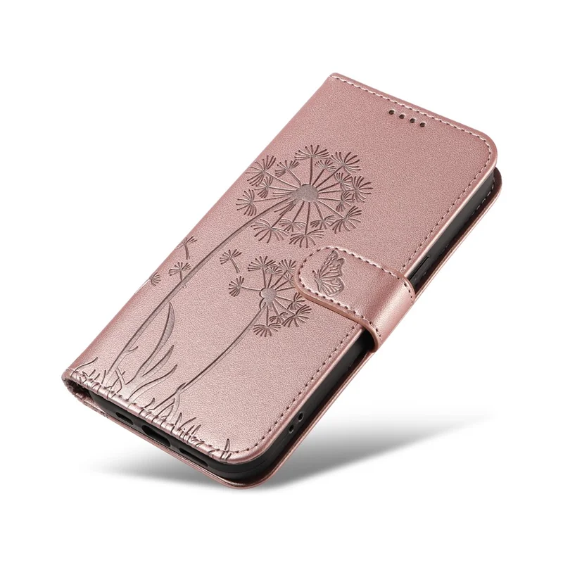 For iPhone 15 Pro Leather Case Wallet Phone Cover Dandelion Imprint - Rose Gold