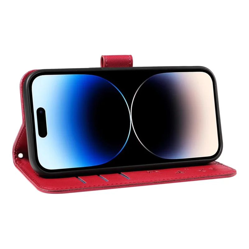 For iPhone 14 Pro Max Leather Case Wallet Phone Cover Dandelion Imprint - Red