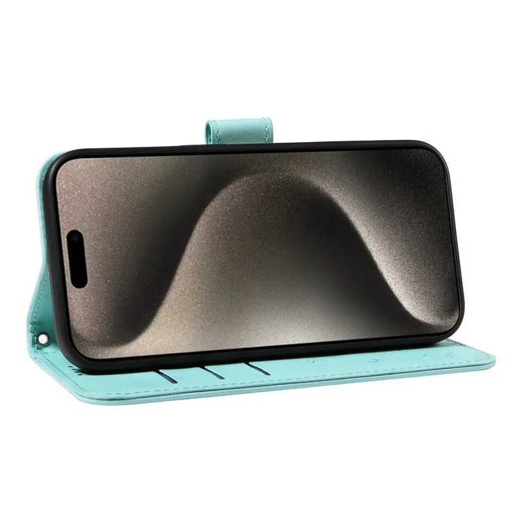 Für iPhone 15 Pro Max Lederhülle Brieftasche Handyhülle Löwenzahn-Prägung - Grün