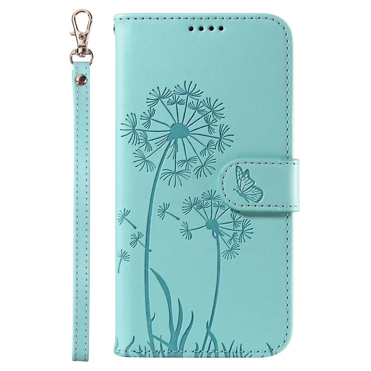Für iPhone 15 Pro Max Lederhülle Brieftasche Handyhülle Löwenzahn-Prägung - Grün