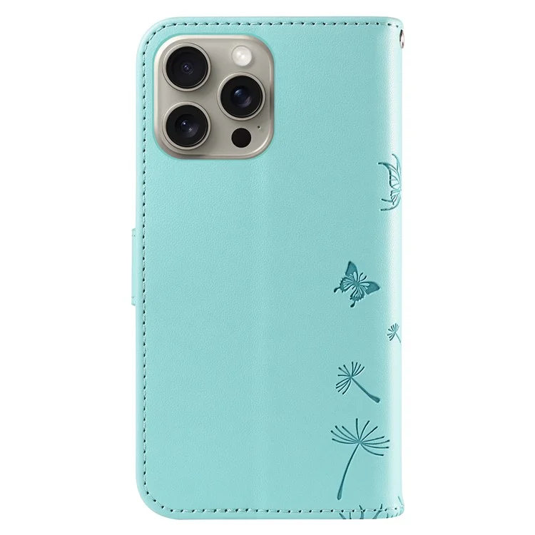 Für iPhone 15 Pro Max Lederhülle Brieftasche Handyhülle Löwenzahn-Prägung - Grün