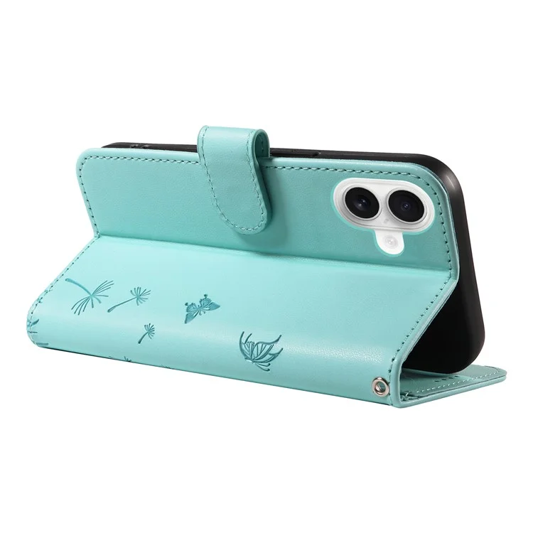 Étui portefeuille en cuir pour iPhone 16 avec motif de pissenlit - Vert