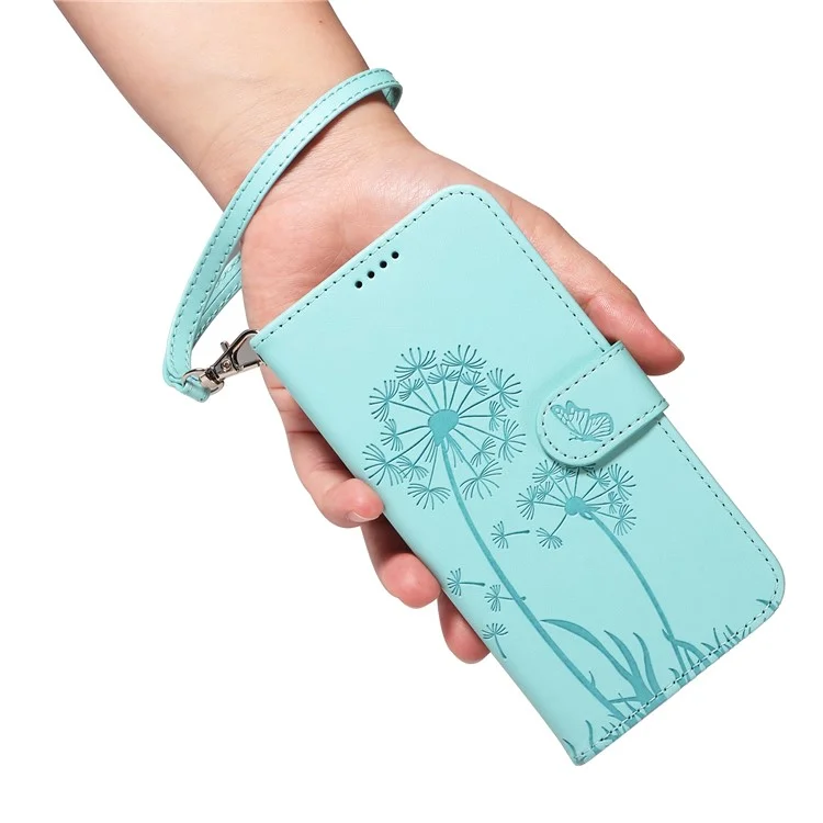 Étui portefeuille en cuir pour iPhone 16 avec motif de pissenlit - Vert