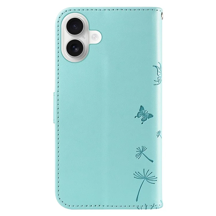 Étui portefeuille en cuir pour iPhone 16 avec motif de pissenlit - Vert