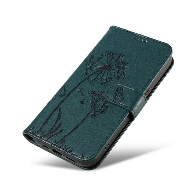 For iPhone 16 Pro Max Leather Case Wallet Phone Cover Dandelion Imprint - Blue